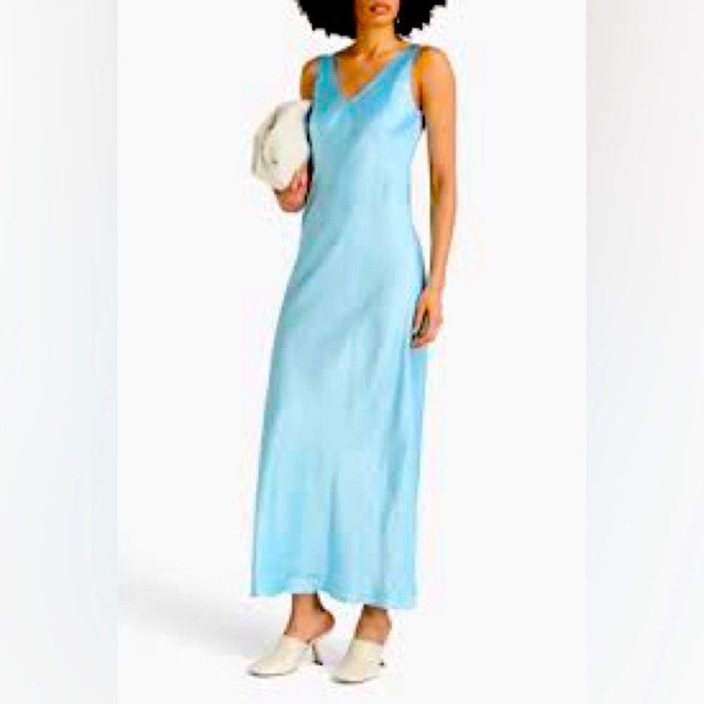 NWT Vince Crinkled Satin Bias Cut Satin Maxi Dress size Medium light blue